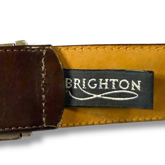 Vintage Brighton Belt Womens Brown Leather Silver Tone Filigree Buckle Size L main image 5